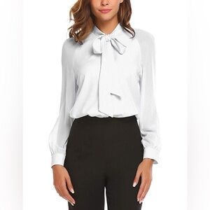 Light Gray Bow Button-Up Blouse